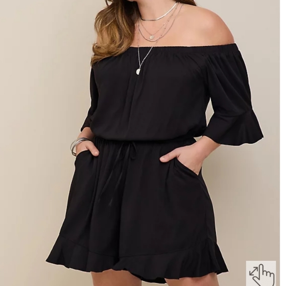 🆕️🖤BLACK OFF-SHOULDER ROMPER - STRETCH CHALLIS🖤